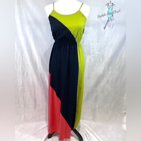 Lime green navy and pink color block maxi dress size small NWOT - Picture 1 of 6